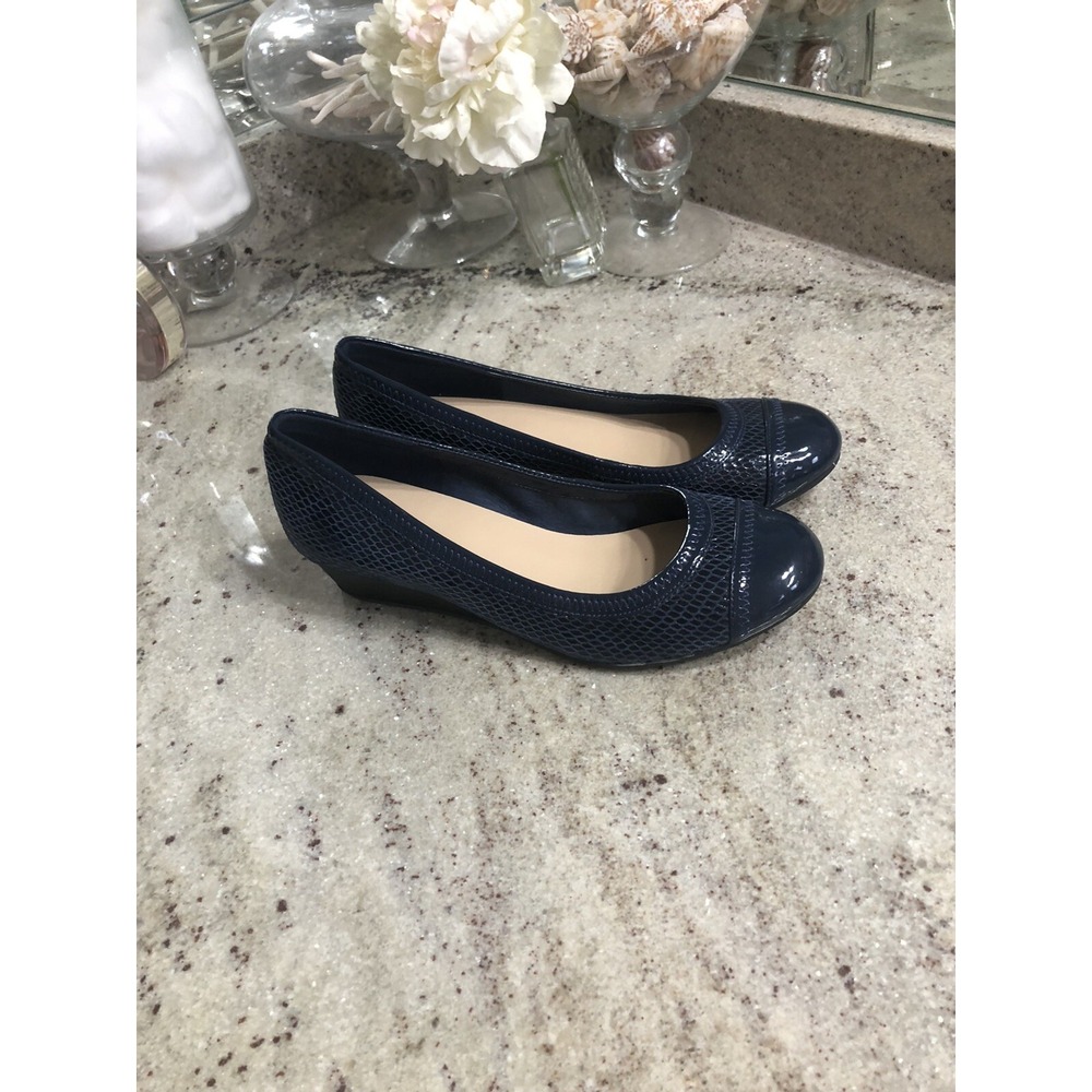 Cole Haan Grand Lena Wedge Pumps Womens 5.5 Leather Blaze Blue Snake Print